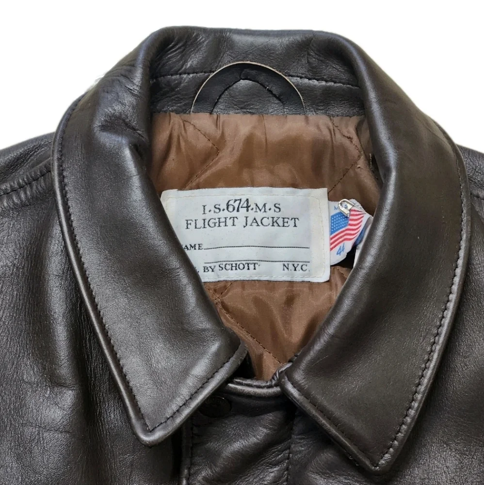 VTG Late ’70s Schott I.S. 674.M.S Heavyweight Leather Flight Jacket  Size 44 - Picture 3 of 16